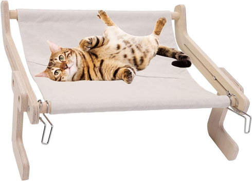 Hammock, Bedside Cat Wood Frame Structure Sturdy and Stable Versatile Use and Comfortable Cat Sill Window Perch