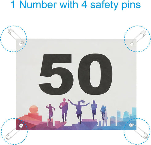 (Pack 50) Durable Waterproof Running Bib Numbers for Marathon Events - Multicolor
