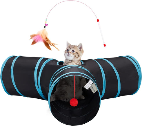 Tempcore Pet Cat Tunnel Tube Cat Toys 3 Way Collapsible, Tunnels for