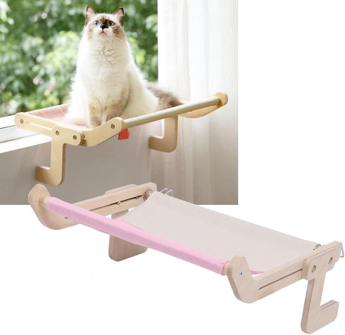 Yscryptoline Hammock Cat Sill Window Perch, Wooden Wall Mount Cat with Sturdy Frame, Comfortable Bedside Drawer Cabinet