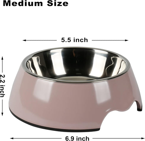 M&BGWPP Melamine Plastic Dog Food Bowl, Non Skid Base,Anti-Slip Pet Feeder Bowls, 2-in-1 Removable Stainless Steel Pet Water&Food Bowl for Dogs and Cats (14oz 6.89in*2.24 in, Dark Pink)