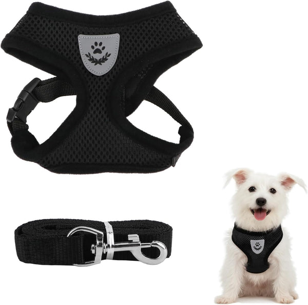 Hypeety Pet Dog Vest Harnesses, Adjustable Mesh Harness for Travel, Chest Strap Vest, Reflective (M, Black)