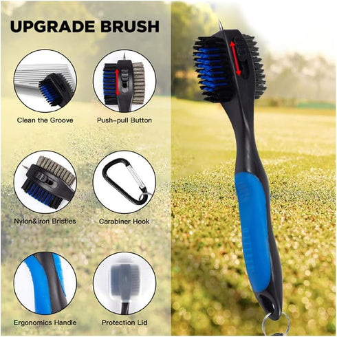 Golf Club Brushes Cleaning Tool - Retractable Cleaning Nails, Nylon and Wire Bristles, Oversize Double Brush Head
