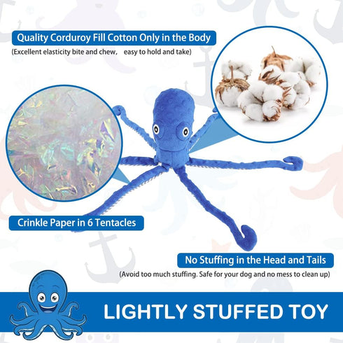 EXPAWLORER Octopus Dog Toy - Long Squeaky Plush Toy, Soft Stuffed Chew Toy with Crinkle Paper and Built-in Squeaker