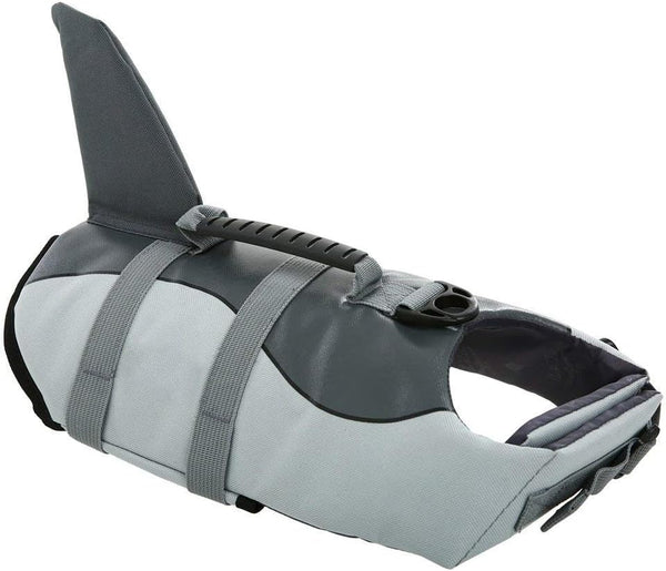 Queenmore Dog Life Jacket, Adjustable Ripstop Shark Safety Vest, High Buoyancy, Durable Rescue Handle, Grey Shark Small