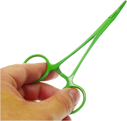 Pet Colourful Stainless Steel Hemostat Forcep Kit, Pet Ear Hair Pull Forcep, Bend Head and Straight Head (Green)