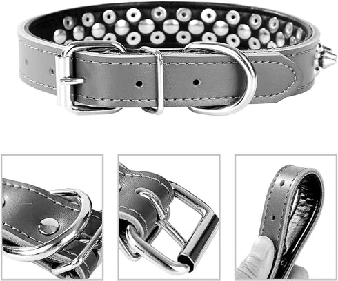 Adjustable Genuine Leather Spiked Studded Dog Collars for Small Medium Large Pets (M, Black2)