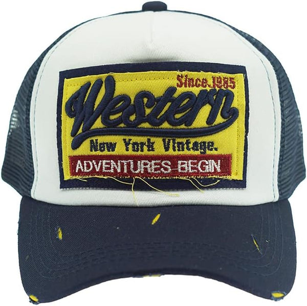 Half Mesh Vintage Washed Baseball Cap, Adjustable Denim Trucker Sun Hat Unisex
