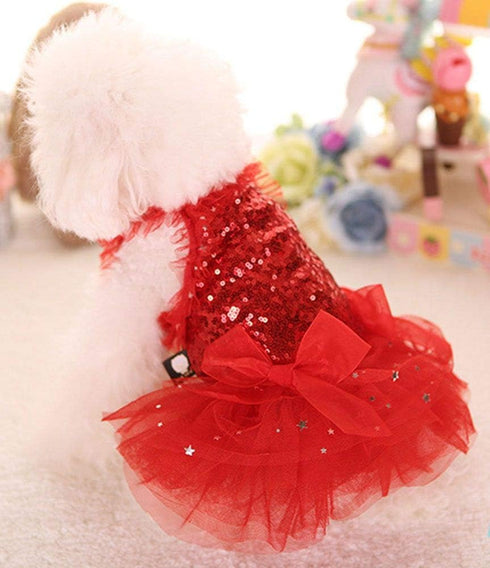 Fashion Sweet Puppy Dog Blingbling Princess Skirt, Pet Dog Lace Cake Camisole Tutu Dress, Red Small