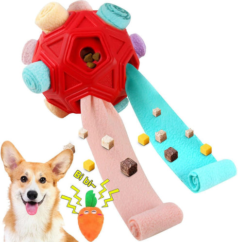 Dog Snuffle Ball - Interactive Puzzle Dog Toys, Slow Feeder for Training and Stress Relief, Cloth Strip Hiding Food