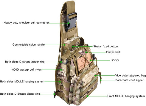 Backpack, Backpack Qcute Tactical Waterproof Military Cross-body Molle Sling Shoulder Chest Bag for Outdoor Every Day
