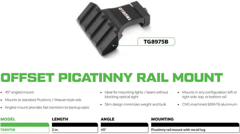 TRUGLO 45 Degree Offset Tactical Hunting Shooting Aluminum 2" Picatinny Rail Mount for Versatile Optics