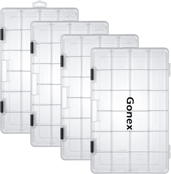 Gonex Fishing Tackle Boxes, 3600 3700 Tackle Trays with Adjustable Dividers, Clear Plastic Organizer for Fishing