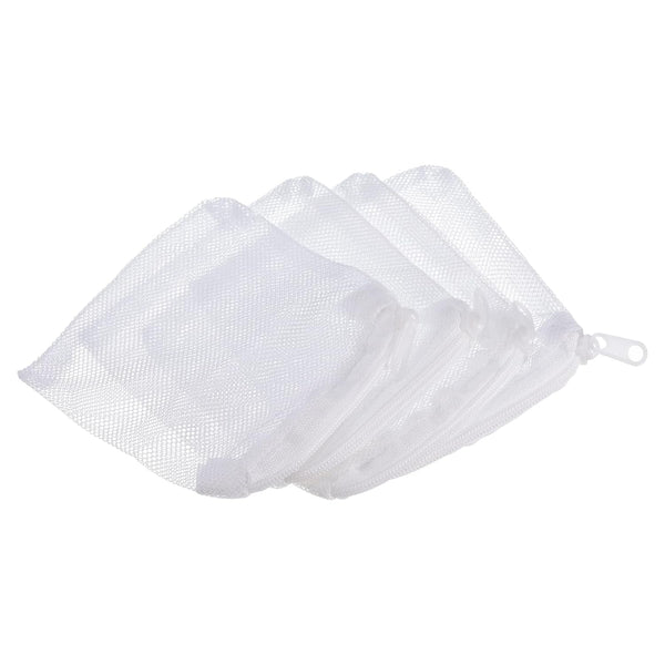 PATIKIL 4 Pack Aquarium Filter Media Bags 10x10cm, White Mesh Bags with Zipper for Fish Tank