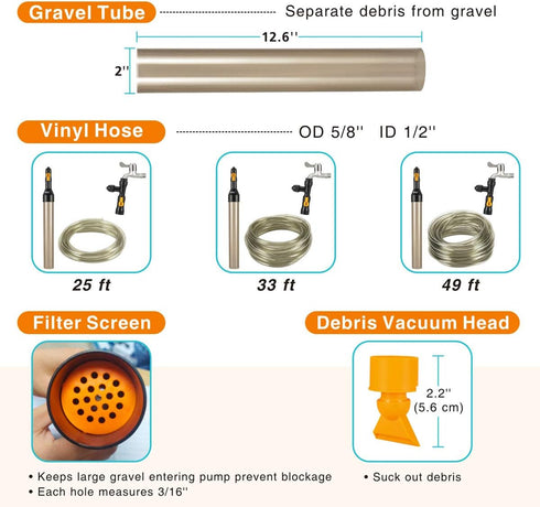 hygger Bucket-Free Aquarium Water Change Kit with Auto Siphon Pump, Gravel Cleaner, and 49-FEET Hose