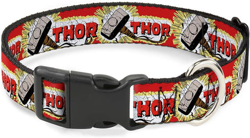Buckle-Down Dog Collar Plastic Clip, Thor Hammer Red Yellow White, 11 to 17 Inches