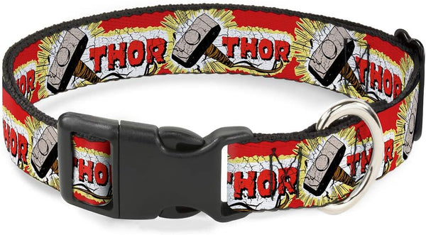 Buckle-Down Dog Collar Plastic Clip, Thor Hammer Red Yellow White, 11 to 17 Inches