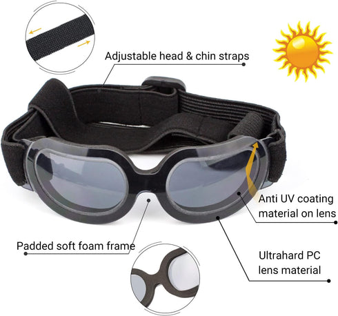 NAMSAN Dog Goggles for Small Breeds, Anti-UV Sunglasses with Elastic Straps for Eye Protection