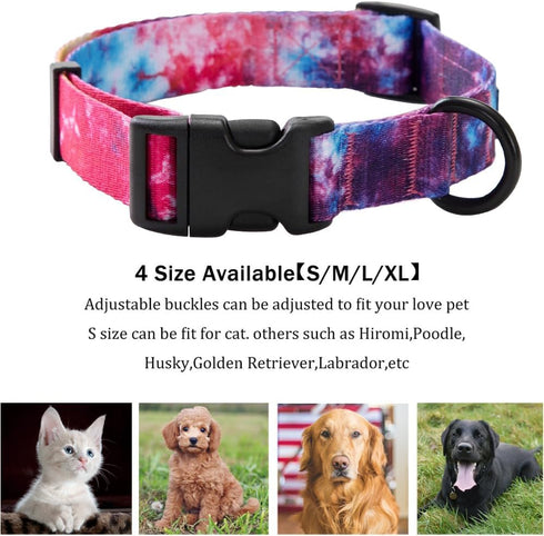 Tie Dye Dog Collar and Leash Set for Small Medium Large Dogs, Tie Dye Collars (S: 9.8'' - 12'')