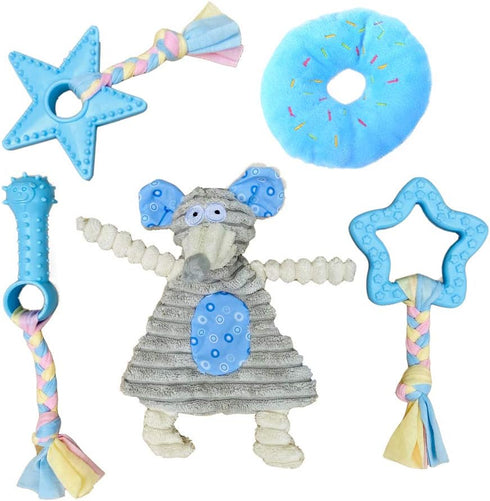 Puppy Chew Toys for Teething, Small Dogs Supplies, Blue, Corgi Size, 5 Pack