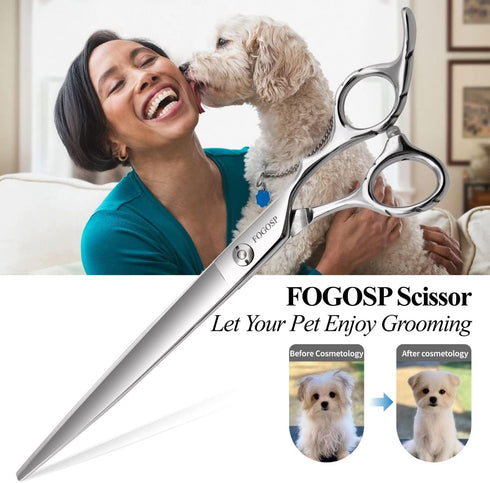 Straight Dog Grooming Scissors, 8.0'' Professional Shears for Thick Coat Medium Large Dog Cat