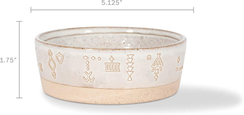 Fringe Studio Stoneware Pet Bowl with Tribal Marks, Small, White (484011), Medium