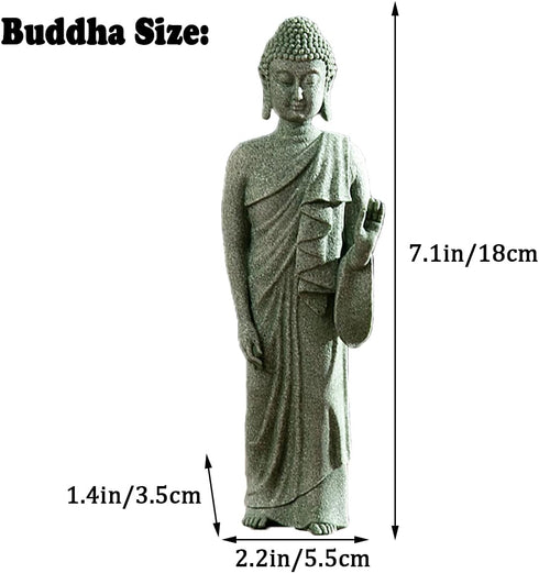 Japanese Sandstone Buddha Statue Asian Aquarium Decorations Handmade 7.1” Zen Buda Sculpture for Pagoda Garden Fish Tank Decor, C by livelyfish