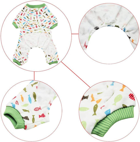 2-Pack Pet Clothes Puppy Cute Pajamas - Cotton Rompers for Dogs, Cats Jumpsuits, Duck & Fish, Small
