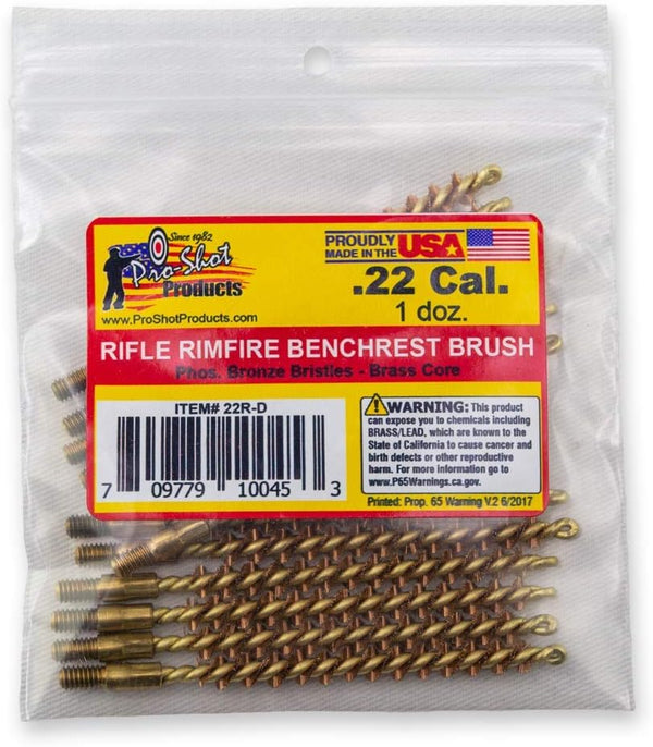 Pro-Shot Products .22 Cal. Rimfire Rifle Bore Brush Dozen Pack, Brass