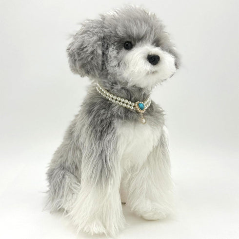 Handmade Pearl Dog Necklace, Cute Cat Collar, Fancy Adjustable Puppy Collar with Blue Heart Jewelry for Birthday Party