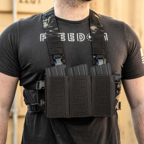 Tactical Triple Mag Pouch - Placard Magazine Panel with Insert Set Clip Holder and Female QASM Buckles