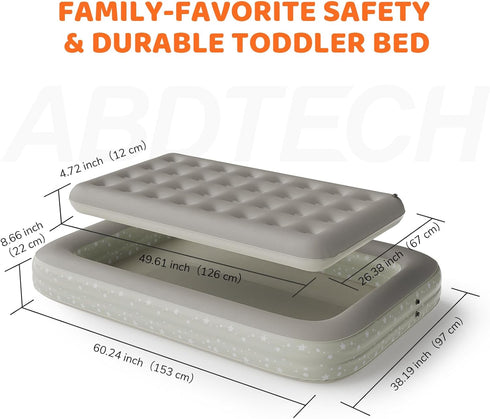 60") Inflatable Toddler Travel Bed: Portable Blow Up Travel Toddler Bed with Safety Sides - Toddler Air Mattress