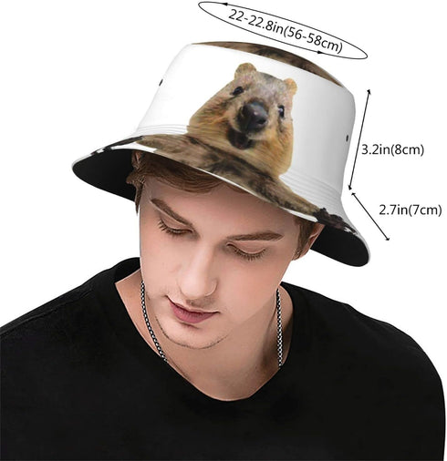 Happy Quokka Hug Funny Bucket Hat for Men Women, Printed Fisherman Packable Sun Cap for Outdoor Beach