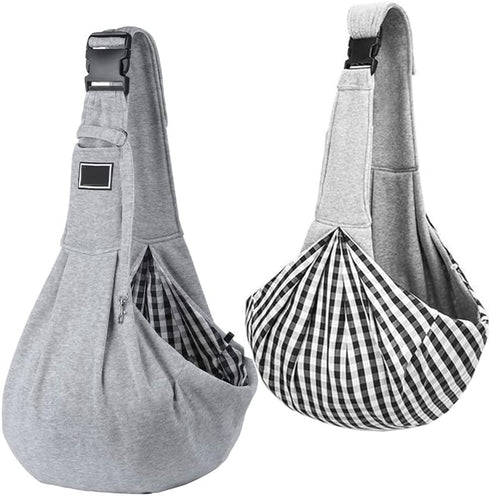 Pet Dog Sling Carrier, Adjustable Hands-Free Reversible Pouch Bag with Pocket and Safety Belt for Small Dogs and Cats