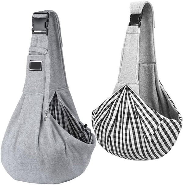 Pet Dog Sling Carrier, Adjustable Hands-Free Reversible Pouch Bag with Pocket and Safety Belt for Small Dogs and Cats