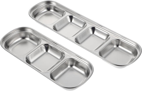 VILLCASE 2pcs Stainless Steel Feeding Tray, Compartment Pet Tray Food Bowls for Small Dogs and Cats