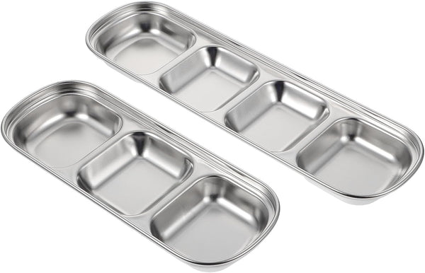 VILLCASE 2pcs Stainless Steel Feeding Tray, Compartment Pet Tray Food Bowls for Small Dogs and Cats