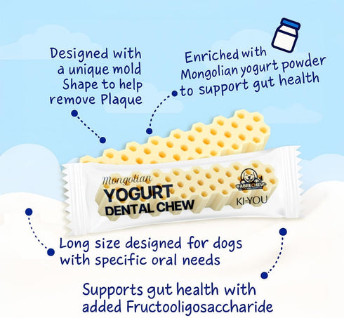 KI-You Mongolian Yogurt Dog Chew Probiotic & Prebiotic Rich for Gut Health, Soft Honeycomb Shape, Gentle Dental Treats