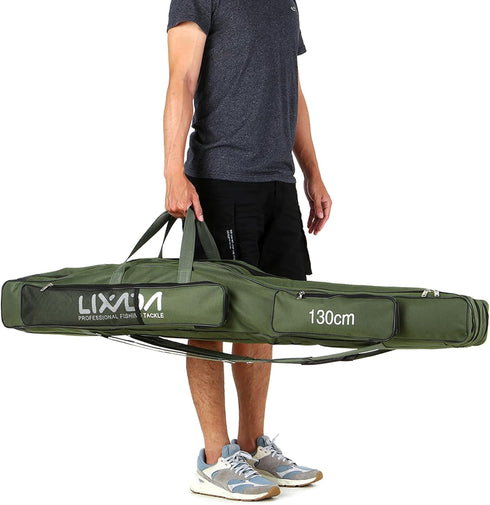 LIXADA Fishing Rod Case, 3 Layers Oxford Bag, Portable Foldable Fishing Pole Carrier for Tackle Storage
