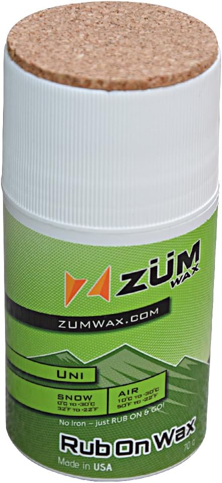 ZUMWax Rub-On Ski/Snowboard Wax, 70g, Any Temperature, Easy Cork Applicator, Made in USA