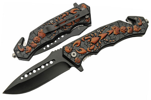 SZCO Supplies 300563 Scorpion Decal Liner Lock Assisted Open Tactical Folding Knife, Black Orange, 8"