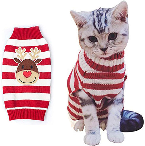 Cat Sweater Christmas Santa Claus, Warm Knitwear Clothes for Pet Cat in Winter