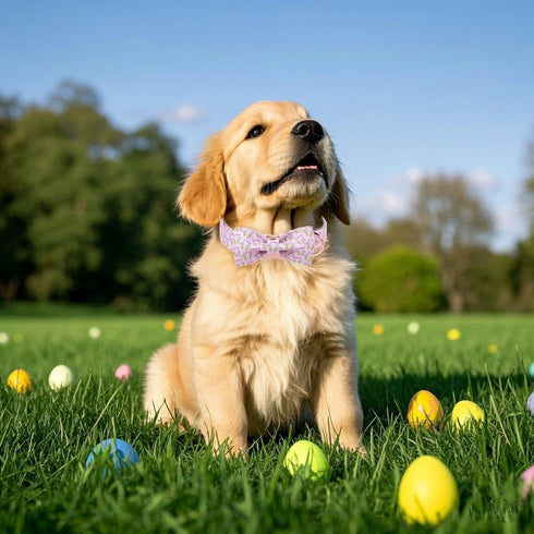 Maca Bates Easter Day Dog Collar with Bow Tie, Adjustable Pink Eggs Collar for Small Medium Large Dogs