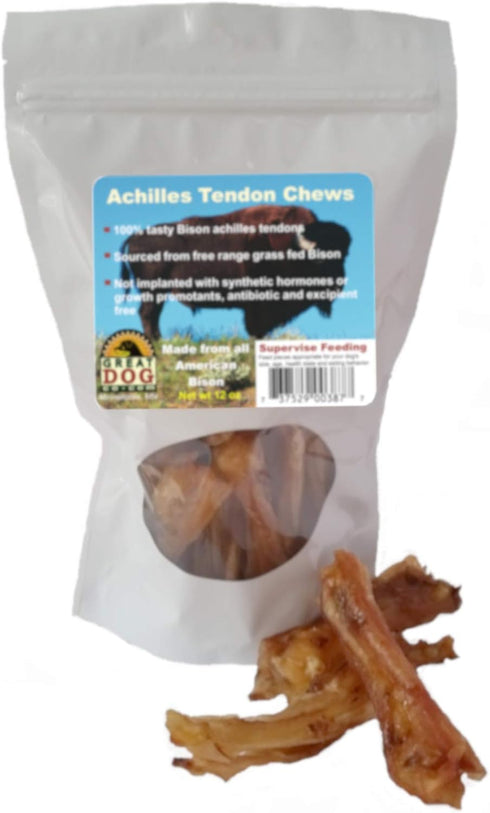 Great Dog Bison Achilles Tendon Chews 3/4 LB Bag - Made in USA, Bison Tendon Chews for Dogs