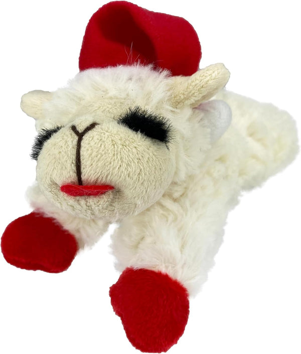 Multipet Lamb Chop Dog Plush Toy w/ Santa Hat, Extra Soft Plush, 6” Cream, Squeaky Toy for All Dogs