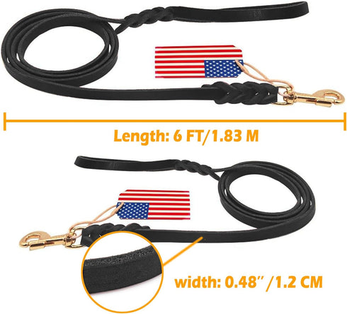 Premier 6Ft Leather Dog Training Leash, Great for Hunting Dogs or Obedience Training - Christmas Dog Gifts, Black
