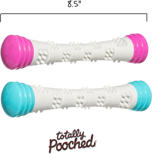 Messy Mutts Totally Pooched Chew n' Squeak Stick, Small 8.5” Durable TPR Dog Toy with Squeaker, Grey/Teal
