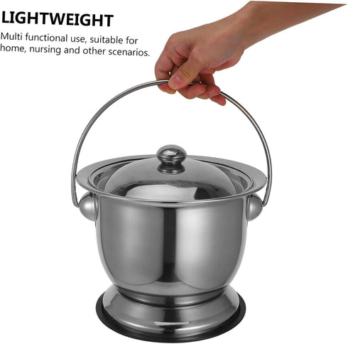 Robust Stainless Steel Urinal Bucket Lid for Adults and Seniors Portable Potty Spittoon Pet Food Bin Pot Dog Food