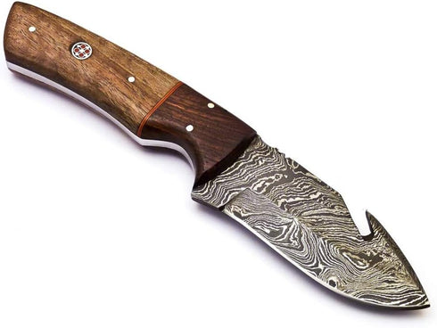 Rare Custom Damascus Fuller Gut Hook Knife, Skinning Knife, Hunting Knife, Outdoor Knife, Camping Knife, Color Wood