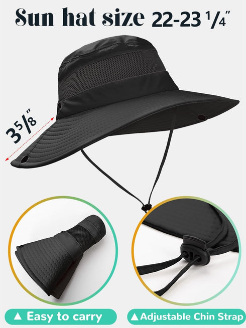 Sun Hat with Ponytail Hole for Women, UPF50+ Waterproof Beach Bucket Safari Hiking Hat for Sun Protection